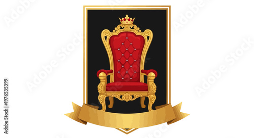 Royal Throne with Crown and Gold Banner - Symbol of Power and Royalty