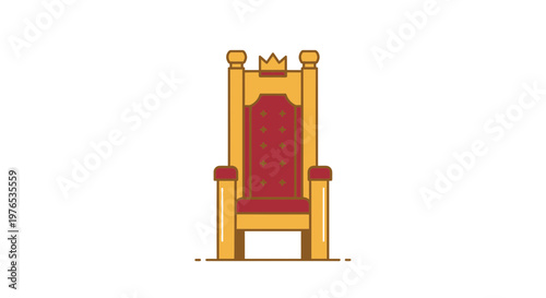 Majestic Golden Throne with Red Cushion and Crown - Royalty Symbol