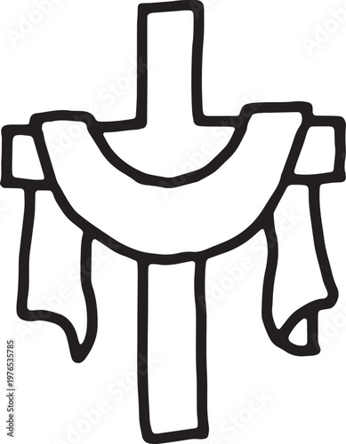 Hand drawn cross draped with cloth representing sacrifice and faith