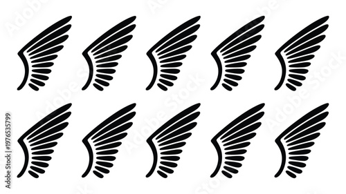 Wings Icon Set, Wing Logo Collection In Various Styles, Feather And Angel Wing Symbols For Freedom Speed And Protection Concepts, Clean Vector Illustration Isolated On Transparent Background.
