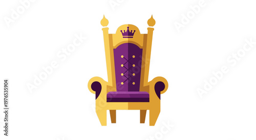 Ornate Golden Throne with Purple Cushion and Crown Emblem