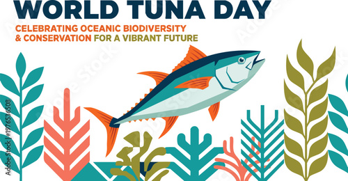 Tuna with Plants Background for World Tuna Day Graphic