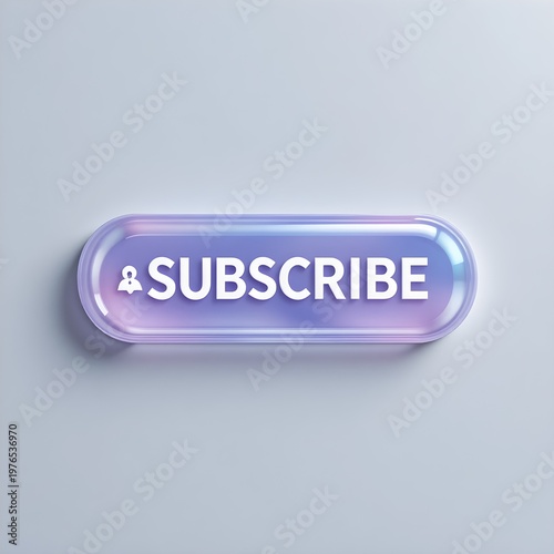 Glossy Blue Subscribe Button with Notification Bell Icon – Modern 3D UI Call-to-Action Design for Social Media, YouTube Channel Growth, Online Marketing, and Digital Engagement Concept on Clean Backgr