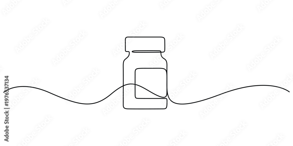 Obraz premium Continuous line drawing of a pharmaceutical container, medicine bottle or a vaccine vial