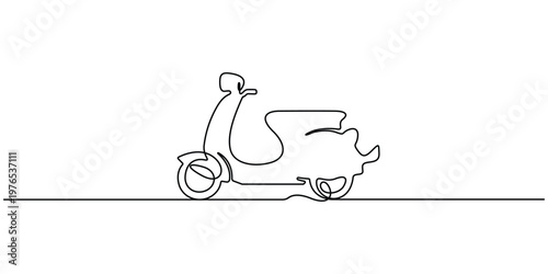 Continuous one line drawing of a scooter vector illustration