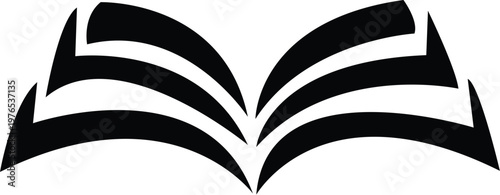 Open book graphic with curved pages representing knowledge and learning, ideal for educational or literary themes