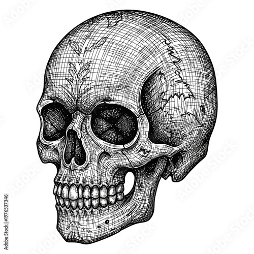 Human Skull Illustration Closeup View.