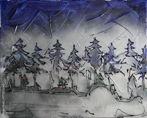 Peinture à l'huile d'une forêt boréale