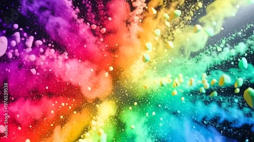 Vibrant Rainbow Colored Powder Explosion in Air.
