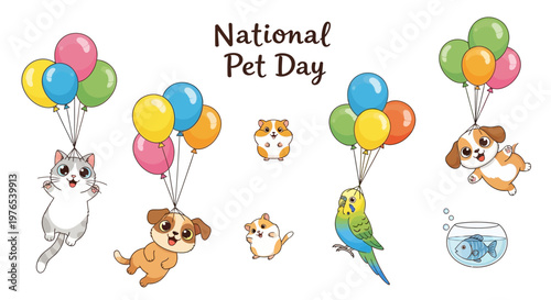 Photography A whimsical vector illustration celebrating National Pet Day showcases a collect