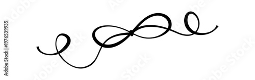 Whimsical hand drawn wedding bow motif. Romantic black ribbon knot as cute decorative line and wavy bow element. Simple white background suits wedding invite card or romantic menu and vintage