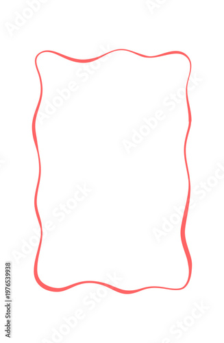 Cute whimsical red ribbon frame sketch. Romantic curly border as simple invite decor. Vertical wedding frame suits love card or valentine day invitation with minimal aesthetic and vintage hand drawn