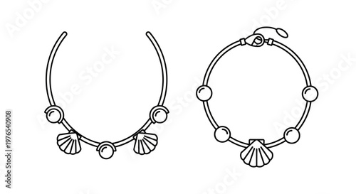 Earrings with seashell and pearl design.