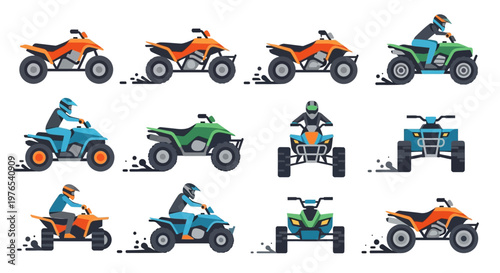 Colorful Quad Bikes in Various Poses.