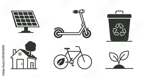 Eco friendly transportation and energy icons.