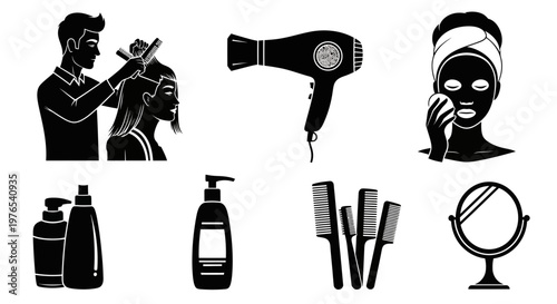 Hair care and beauty products icons.