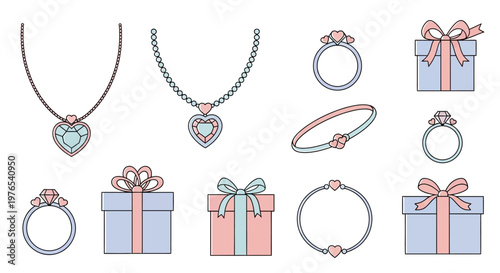 Jewelry and gift boxes with ribbons.