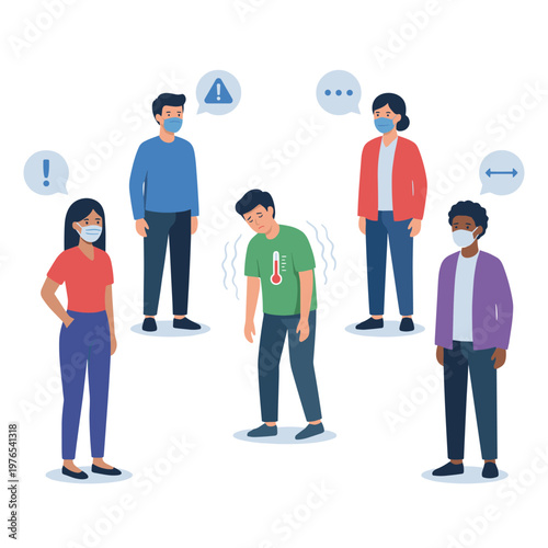 Sick person surrounded by people wearing face masks