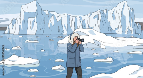 Photographer Capturing Arctic Wonders with Camera.