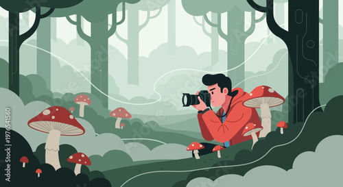 Photographer Capturing Nature in a Mystical Forest.