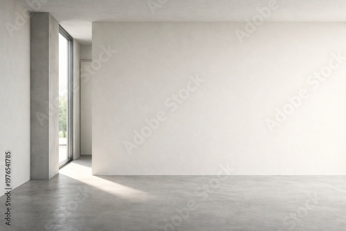 Minimalist Interior with Partial Wall and Side Window Light for Clean Commercial Background