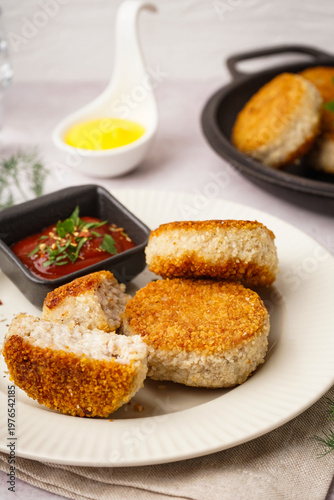 Plate with tasty meat cutle...