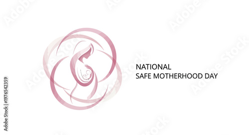 Elegant vector illustration commemorating National Safe Motherhood Day, featuring a stylized abstract design of a mother holding her child, rendered in soft pink hues against a clean white