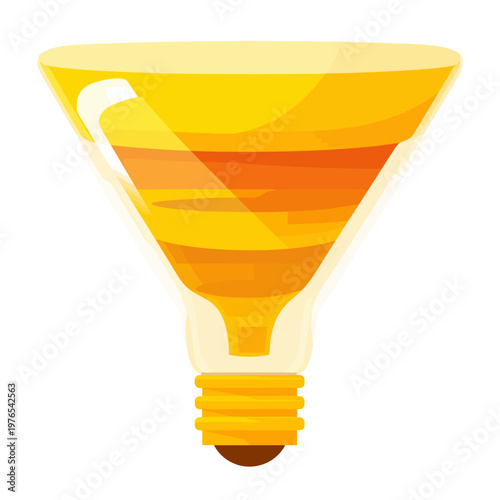A stylized illustration depicting a light bulb with a glowing, layered, amber-hued internal structure