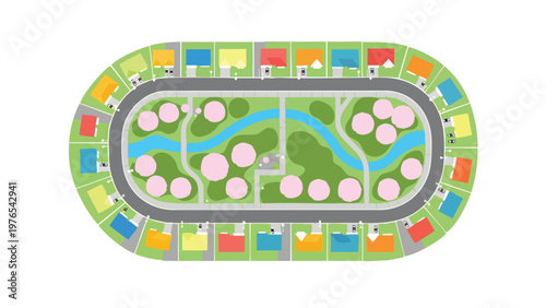 Top-Down Community Plan: Residential Housing & Green Spaces Development Concept