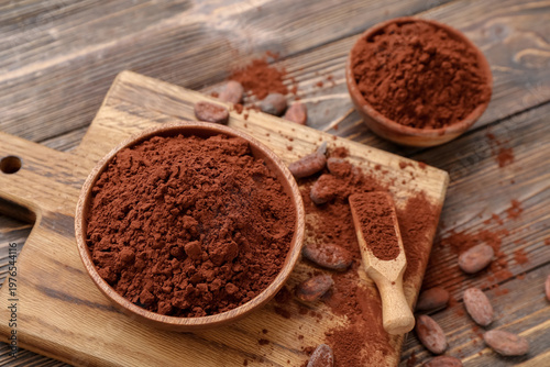 Bowls with cocoa powder and...