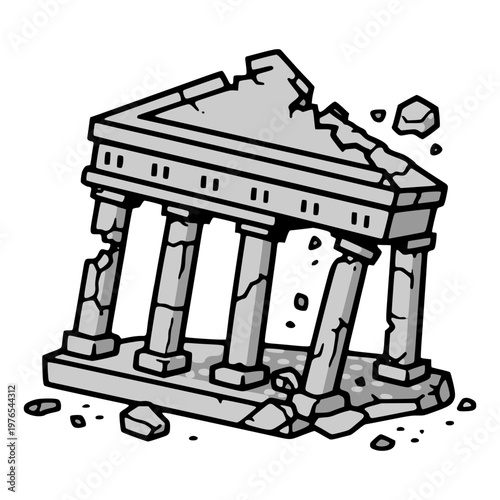 ancient greek building ruins destroyed vintage historical artefact flat color vector illustration template design