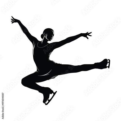 Graceful figure skater performing an elegant jump on ice