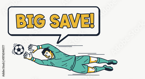 Goalkeeper Makes Big Save Diving for Soccer Ball - Vector Illustration