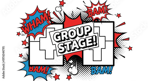 Group Stage Comic Book Style with Sound Effects