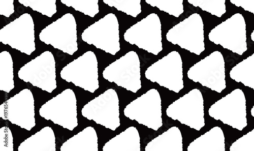 手書き風三角タイルシームレスパターン・黒背景に白抜き三角形背景素材