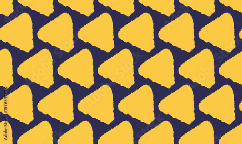 手書き風三角タイルシームレスパターン・ネイビー背景にイエロー黄色三角形背景素材