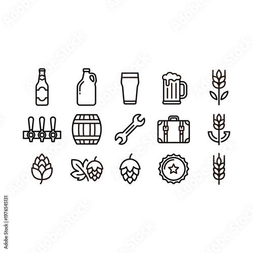 Icon collection representing various elements of the brewing and beer industry