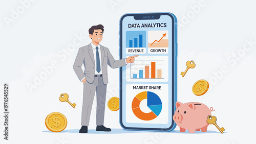 Businessman with data analytics phone