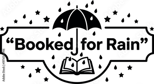 Black and white booked for rain quote with umbrella and book vector art