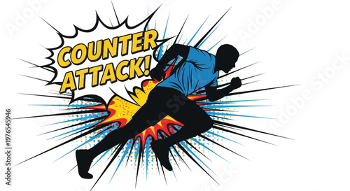 Runner in Motion with "Counter Attack!" Comic Burst - Dynamic Action and Speed Concept