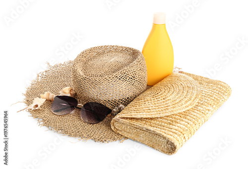 Wicker bag with sunglasses,...