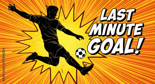 Silhouette Soccer Player Kicking Ball - Last Minute Goal!