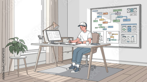 Young person working diligently at a desk with a laptop.