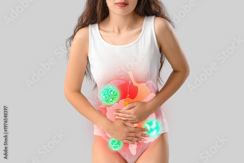 Young woman in underwear su...