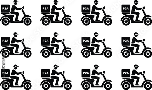 PrintDelivery scooter icon, courier service illustration, fast shipping concept, parcel transport design, logistics symbol, express delivery artwork, package distribution graphic,