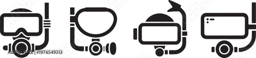 Set of Four Scuba Diving Masks and Snorkel Gear Linear Icons for Water Sport Equipment Design