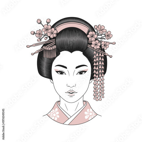 Traditional Japanese Woman Geisha Portrait.