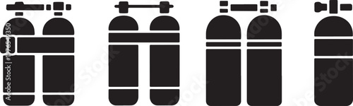 Set of Scuba Diving Tank Icons Vector Illustration Featuring Double Cylinder Equipment Designs