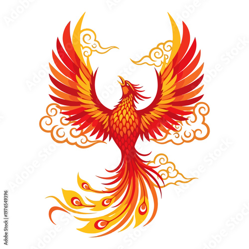 Vibrant Phoenix Bird in Flight.
