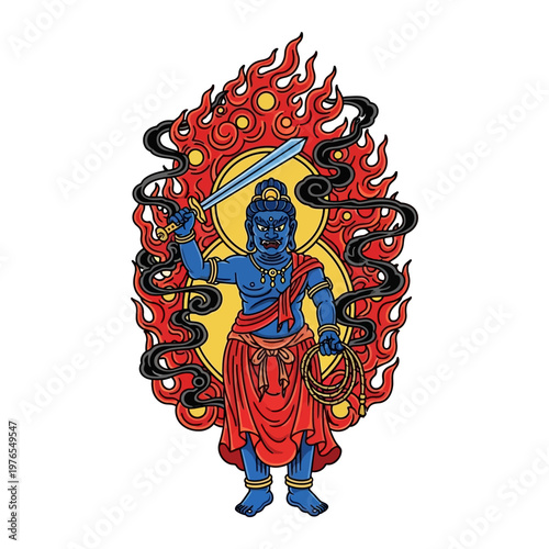 Blue Hindu God Statue Holding Sword.